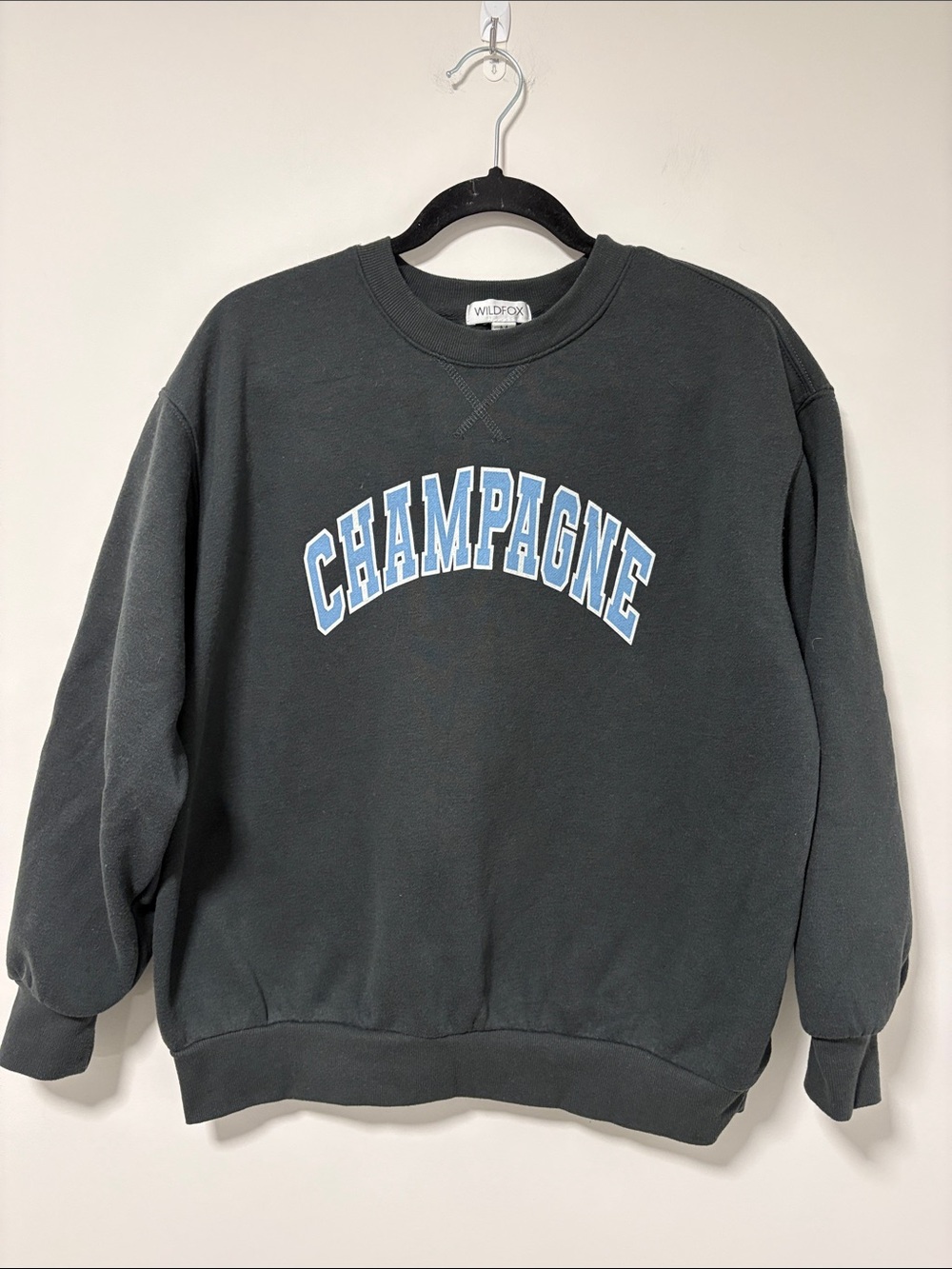 Wildfox Charcoal Sweatshirt with Light Blue Champagne Arch Logo